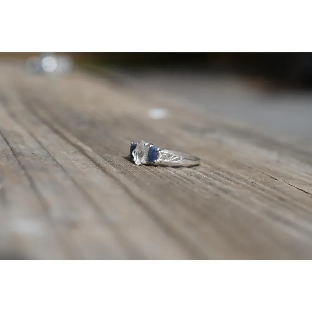 Engagement ring Burmese Sapphire and Lake County Diamond Sterling Silver